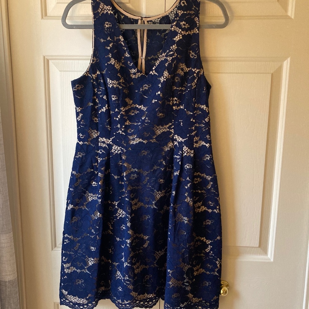 Sleeveless, v-neck, fit and flare lace dress